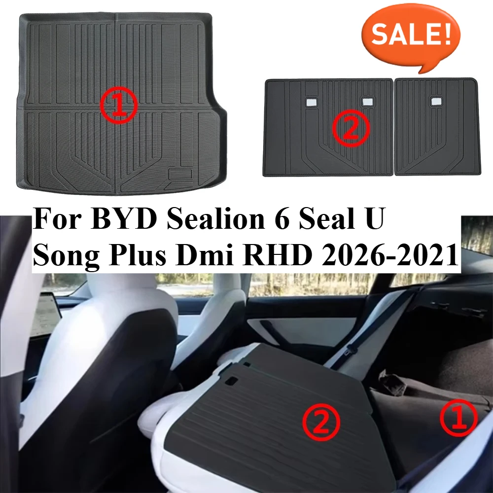 

Для BYD Sealion 6 Seal U Song Plus RHD 2024 2025 2026 Коврики и коврик в багажник из ТПЭ, всепогодные вкладыши для багажника Коврики для спинки TPE