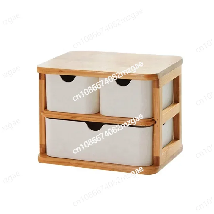 Multi-layer Bamboo Fiber Desktop Storage Rack Drawer Style Cosmetic Home Biodegradable Bamboo and Wood Storage Decoration