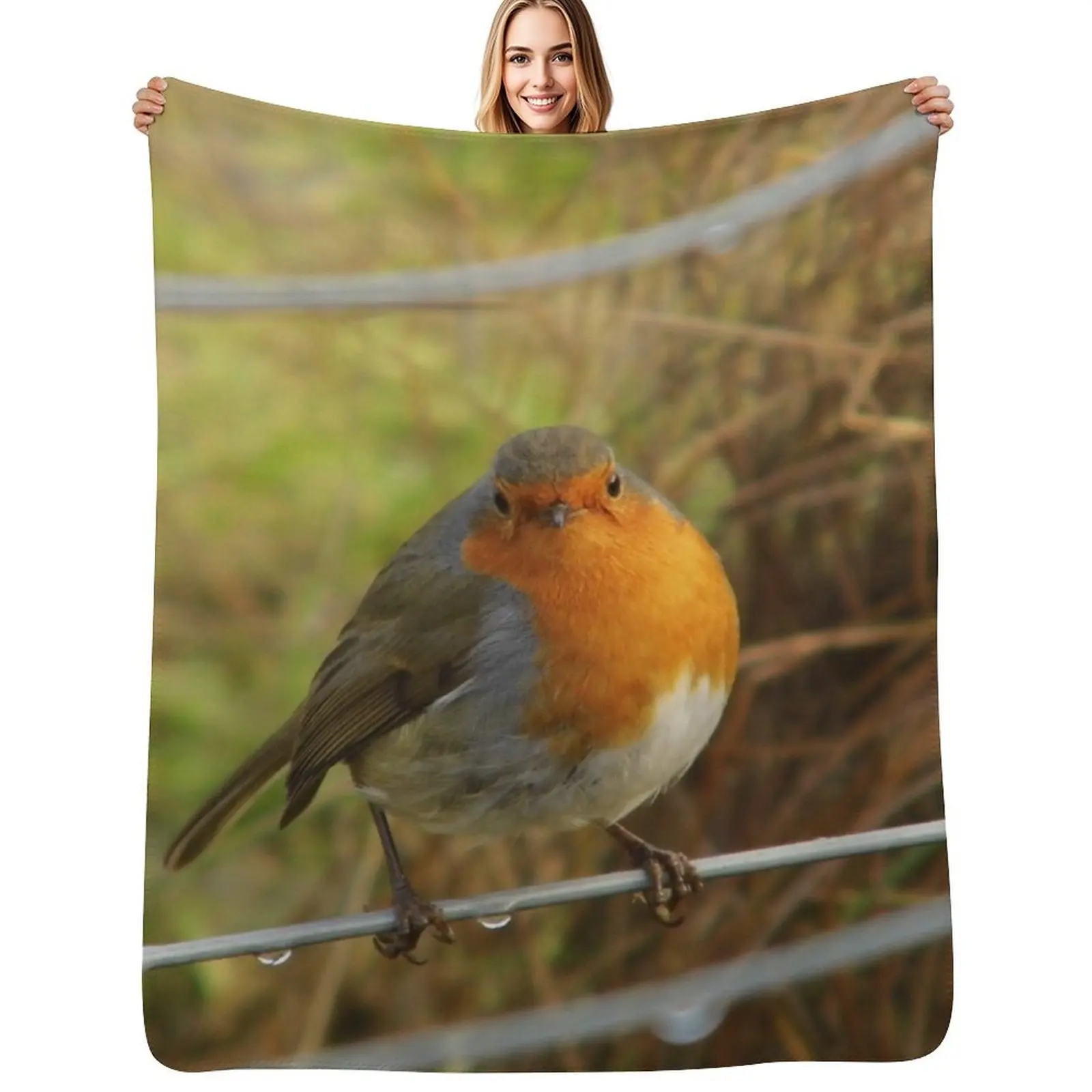 

Cute Robin Bird On a Fence Photograph Throw Blanket Soft Plush Plaid Beautifuls bed plaid Blanket