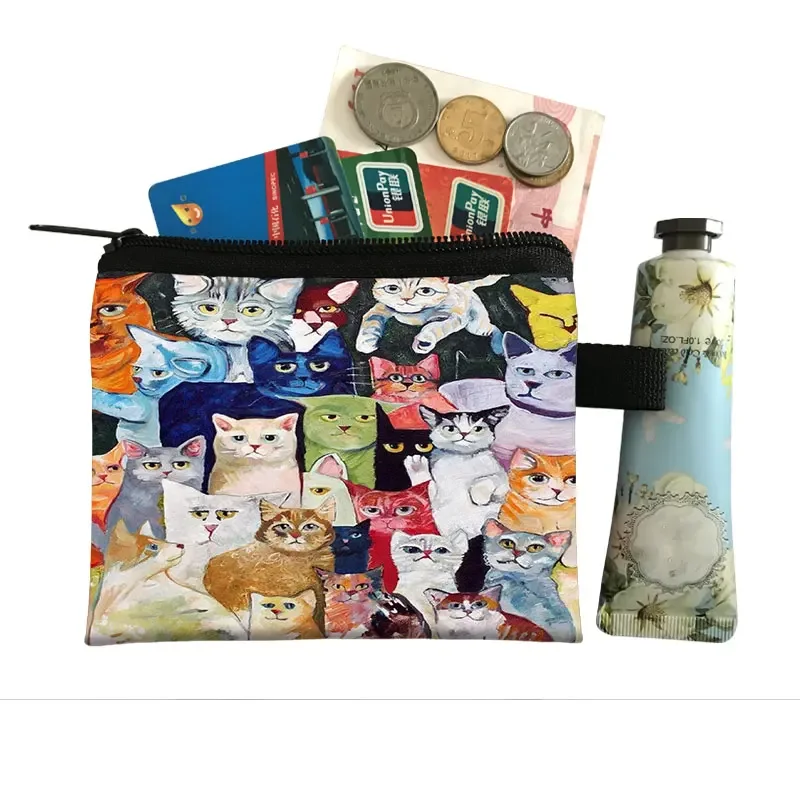 Monederos con estampado de gato para mujer y niña, Mini monedero, tarjetero, identificación, crédito, bolsillo