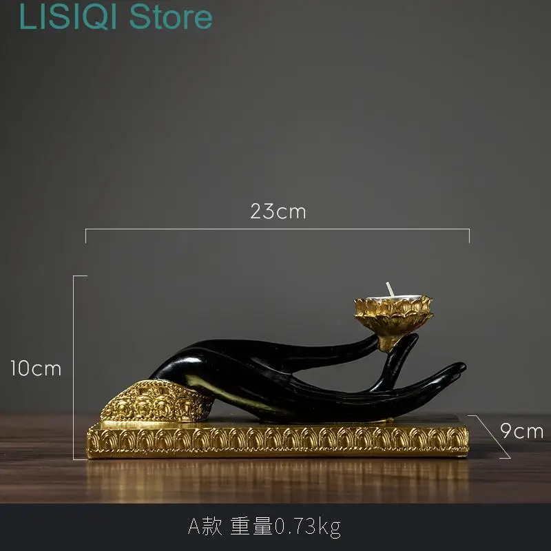 

New Buddhism Hand Candlestick Golden Lotus Resin Decoration Furnishing Modern Home Living Room Crafts Home Decoration