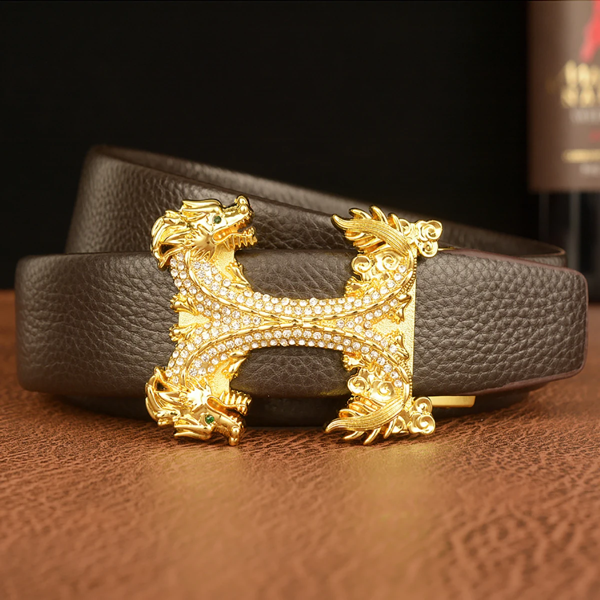 Men’s High Quality Dragon Design Alloy Buckle Leather Belt,Trendy Split Cow Leather Belt,Men Jeans&Casual Pants Accessories Must