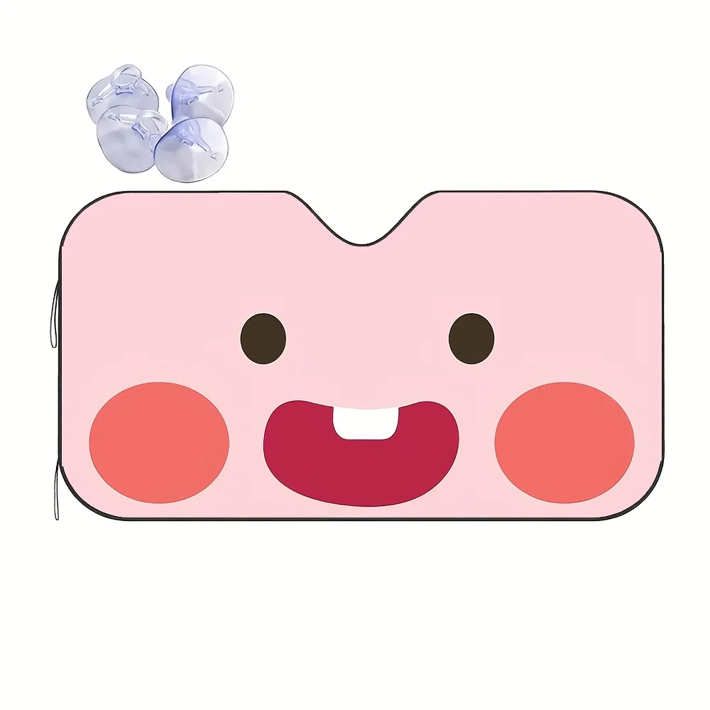 1pc, Cute Fresh Crooked Tooth Blush Theme Pattern Car Sunshade, Reducing Light Damage to Interior, Quick Installation