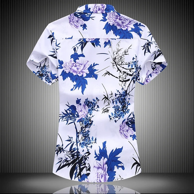 Summer New Men\'s Linen Shirt 2023 Fashion Casual Male Short Sleeve Flower Shirt Large Size Brand Men\'s Clothing 5XL 6XL 7XL