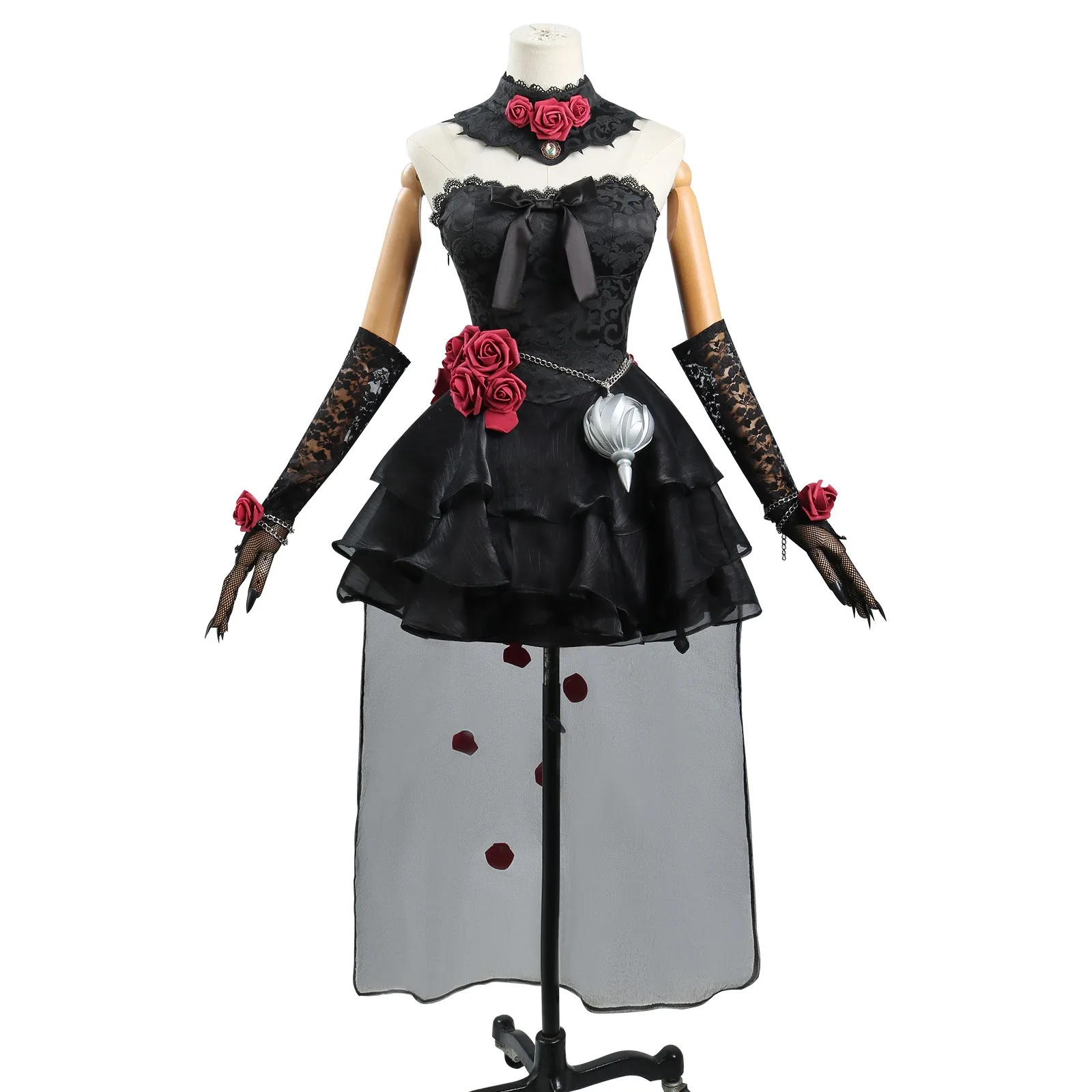 IDV 심리학자 코스프레 블랙 레이스 Ideneity V 심리학자 블랙 드레스 여성 고딕 민소매 의상 코스프레 할로윈