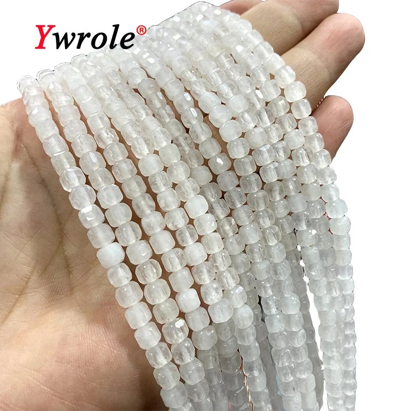 Natural Stone 5-6MM Faceted Cube White Jade Chalcedony Loose Square Spacer Beads for Jewelry Making Diy Bracelet Accessories