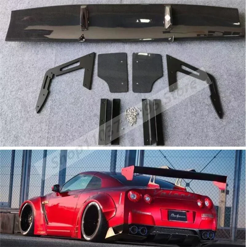 Real Carbon Fiber Rear Wing Lip Diffuser Tail Trunk Spoiler For Nissan GTR R35 2008-2024 LB BIG GT STYLE