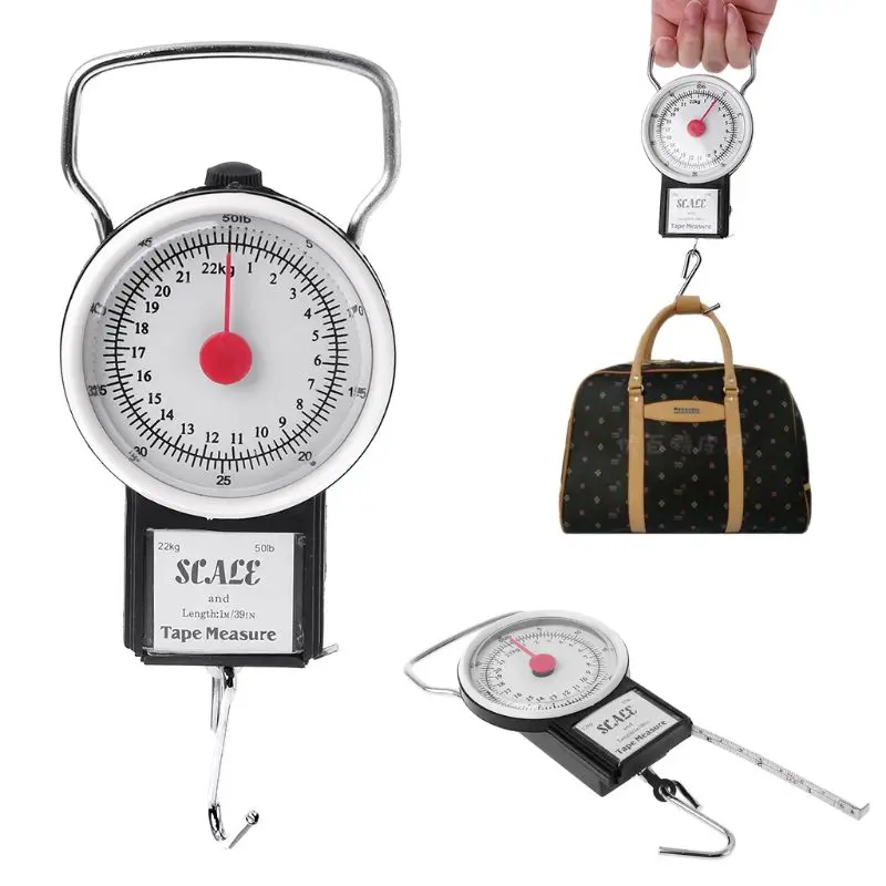 Portable Fishing & Luggage Hanging Hook Multi-Purpose Scale with Tape Measure Max Weight 50lb/22kg Used for Household