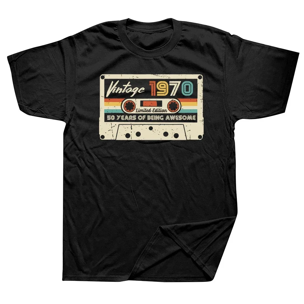 Vintage 1970 T Shirt Men Cotton Retro Cassette Birthday Old Gift Tee Tops Short Sved Fashion T-shirt Euro Sized Streetwear