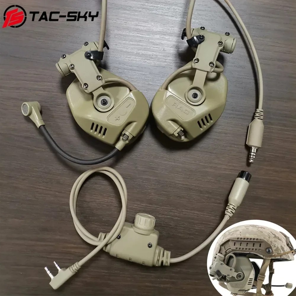 TAC-SKY proteção auditiva rac tático fones de ouvido comunicat captador redução ruído walkie talkie fone com adaptador trilho arco