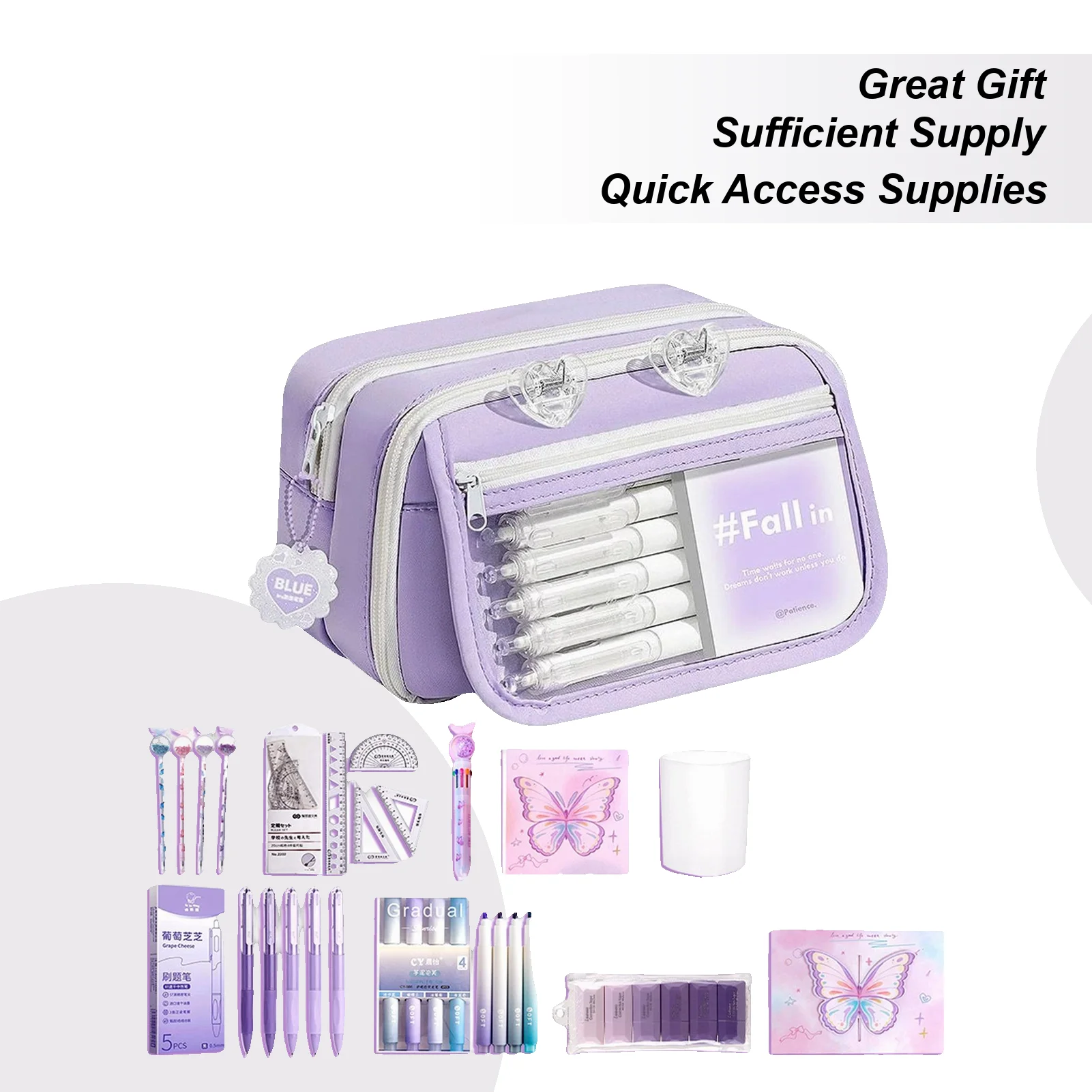 

Пенал для канцелярских принадлежностей, большой вместительный, с милыми декоративными элементами в виде бабочек, сумка для канцелярии, подарок для школьников, для девочек и мальчиков