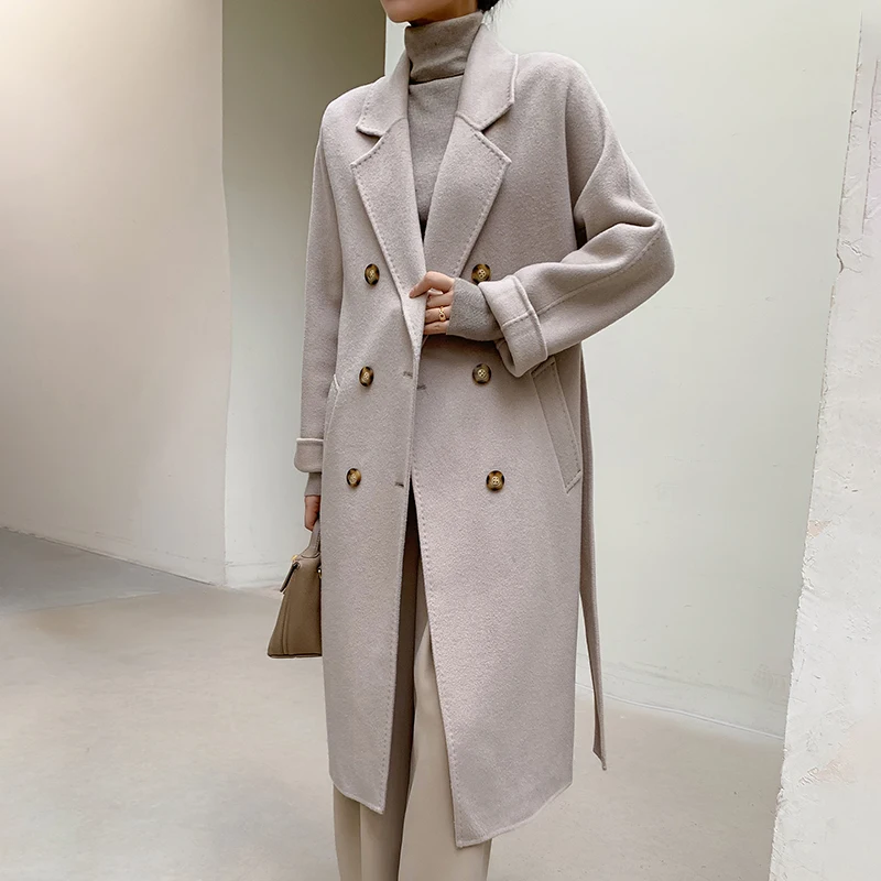 

Ladies' 100% cashmere thick double-sided extended coat, classic, versatile and fashionable for business and leisure