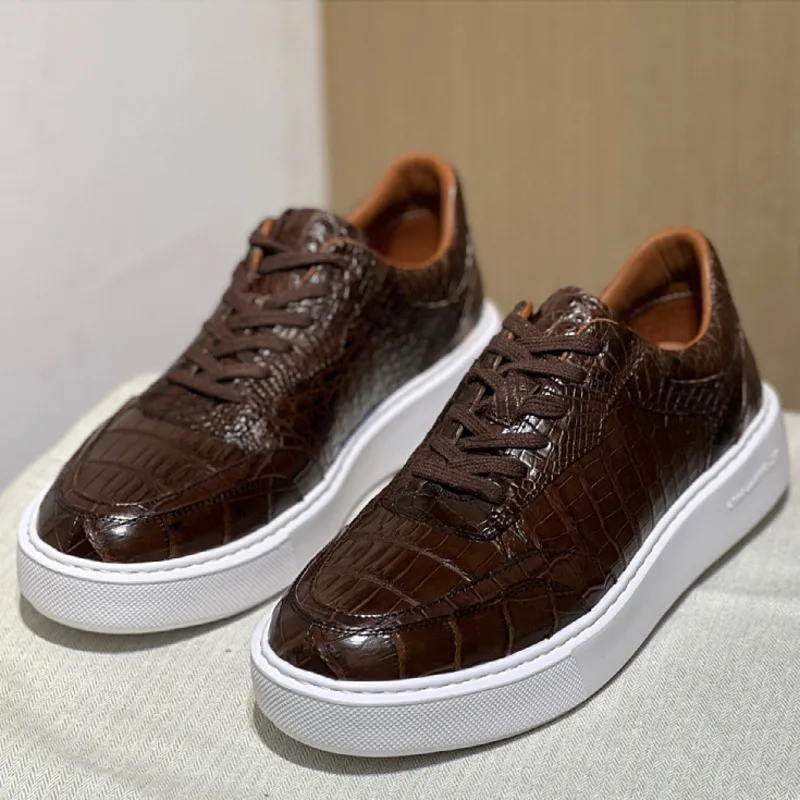 

Crocodile Trendy Flat Bottomed Fashionable Casual Board Genuine Sole Versatile Shoes Men Leather Suede Shoes Ultra Light Loafers