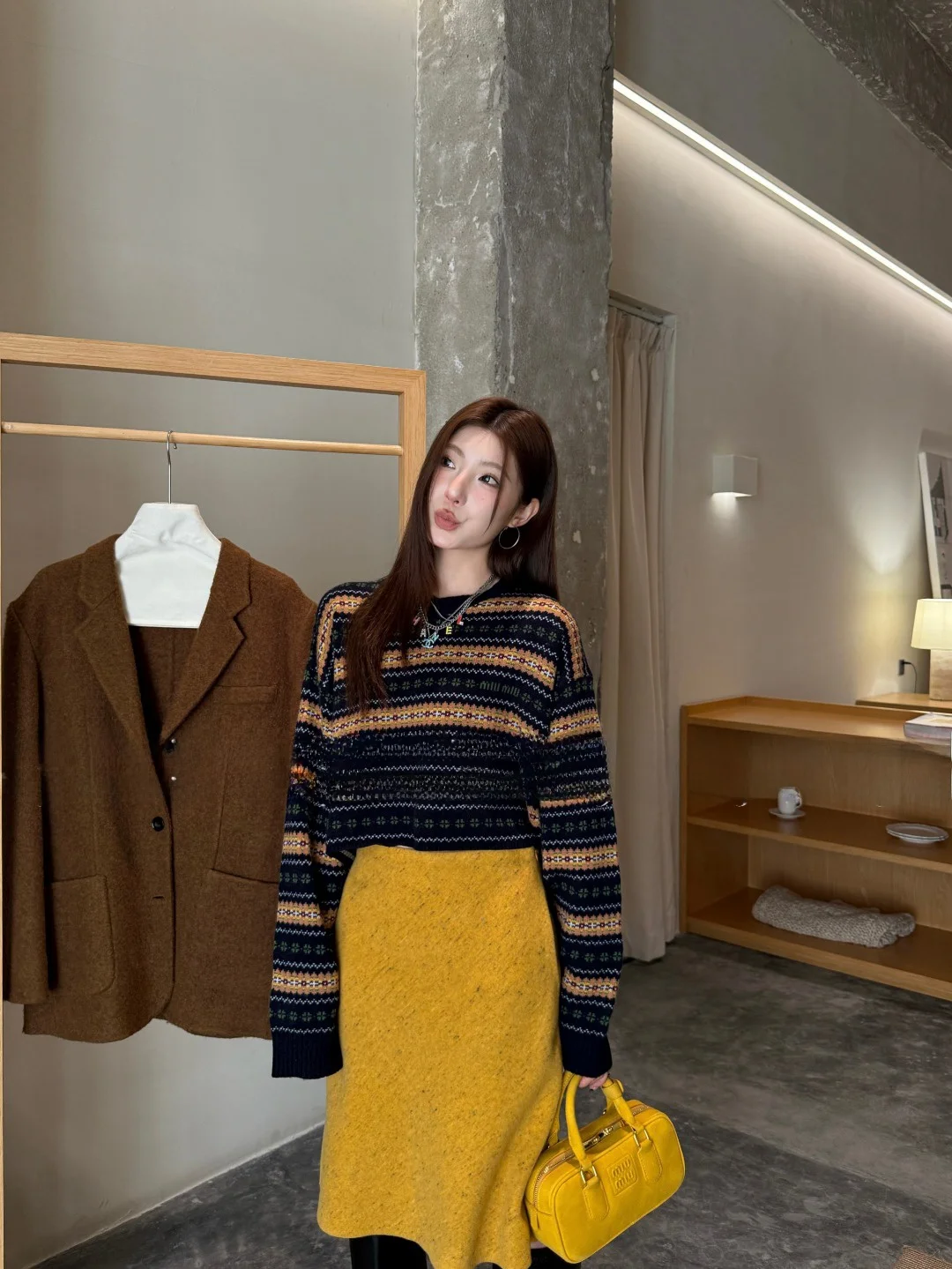 

Ретро-свитер в полоску, женский, свободного кроя, с эффектом омоложения, укороченный, с цветными блоками, с длинными рукавами, для подростков