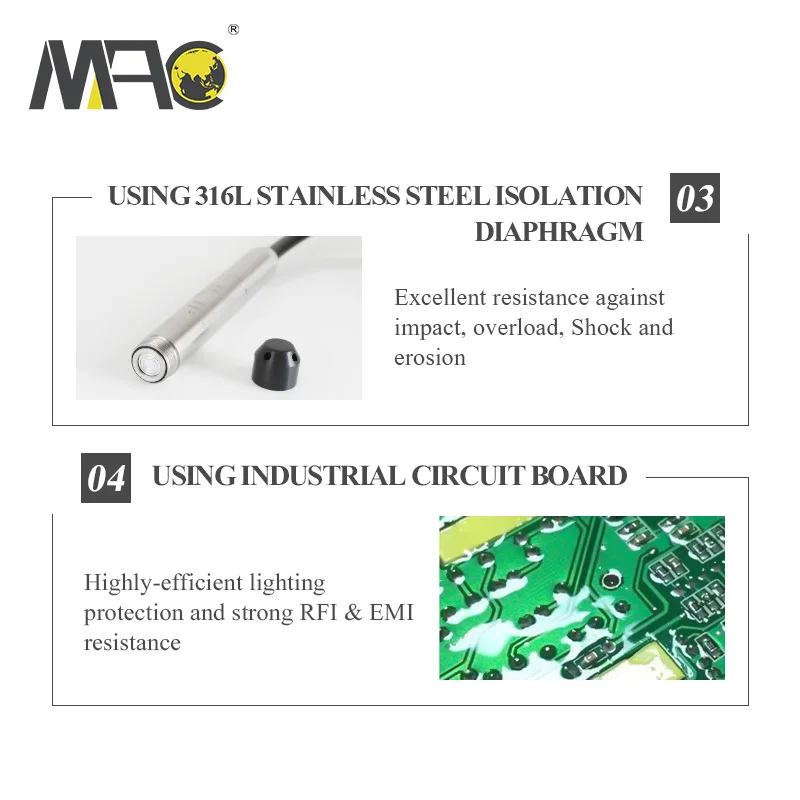 L707E Deep Well Level Sensor Industrial Digital Small Size Cable Borewell Water Level Sensor Transducer