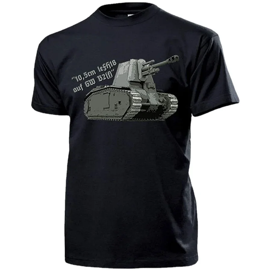 

World War Ii French Char B1 Light Field Howitzer Artillery Printing Summer Cotton O-neck T-shirt.