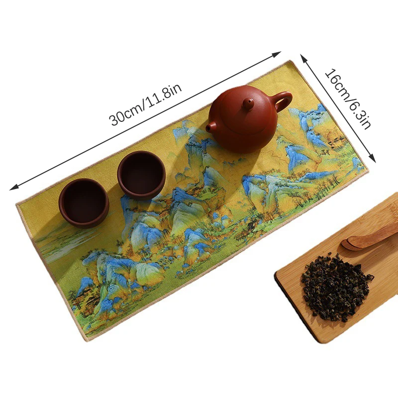 30*16cm Chinese Professional Rag Painted Thick Tea Towel Super Absorbent High-end Tea Cleaning Set Cup Mat Accessories