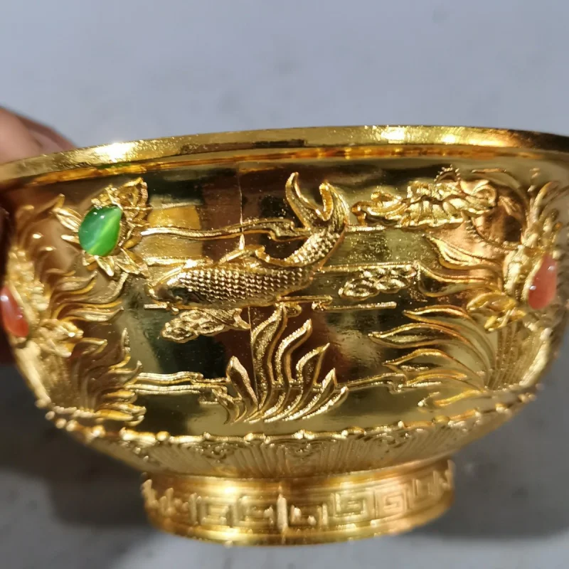 Copper bowl metal ornament, copperware collection, gold-plated metal bowl, finely carved floral bowl, enamel-coated alloy bowl