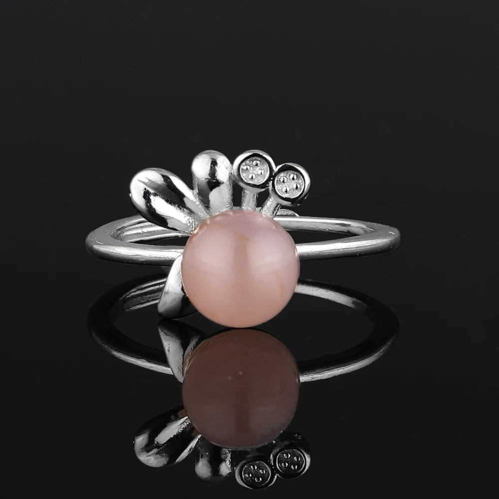 100% natural rose stone rose quartz sand furfural ring, suitable for women adjustable copper-plated silver ring, for parties and