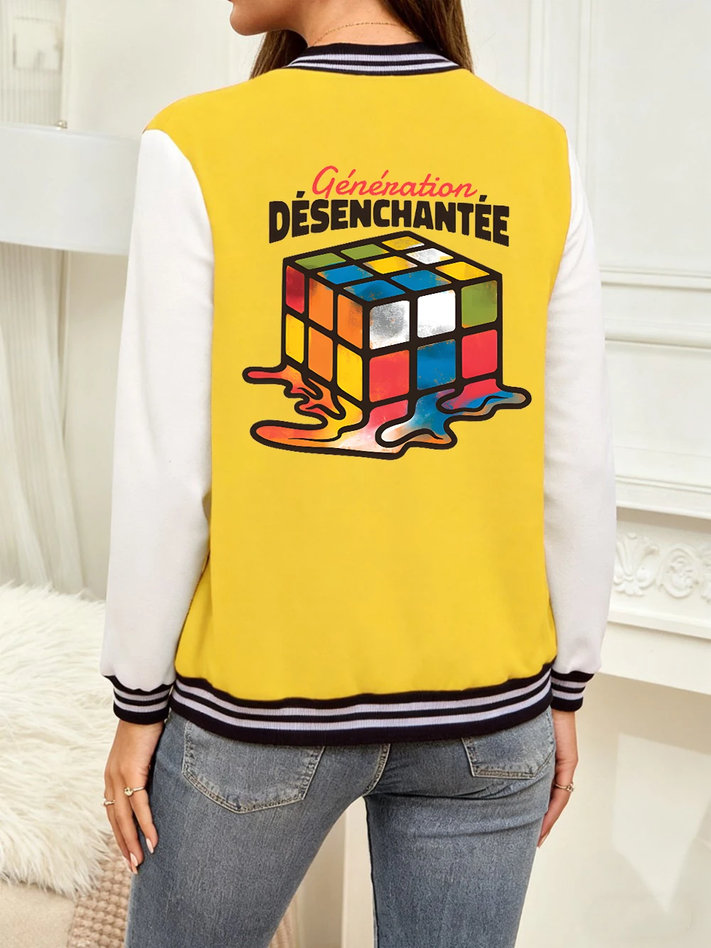 

Puzzle Game Personality Pattern Printing Jackets Womens Casual Pocket Baseball Jersey Winter Warm Coats Basics Sporty Clothes