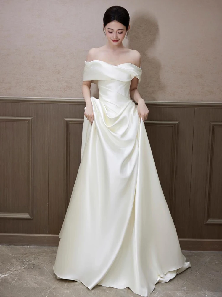 

Ele Lightweight Wedding Dr One oulder Bridal Gown White Outfit Vintage Forest System Exit Dr for Engagement