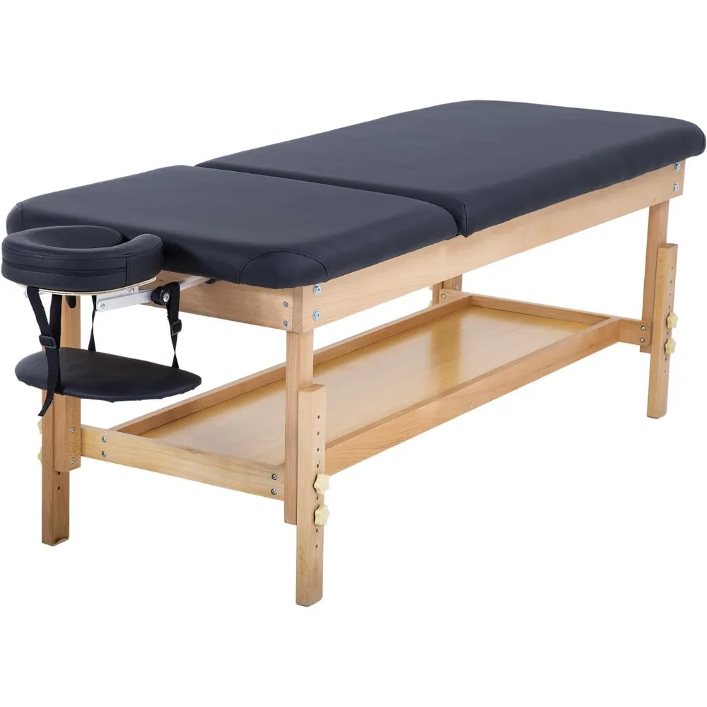 Massage Table Lash Bed 2 Fold Spa Bed 74”Lx28“W PU Leather Height Adjustable Massage Bed Heavy Duty Stationary Spa Table