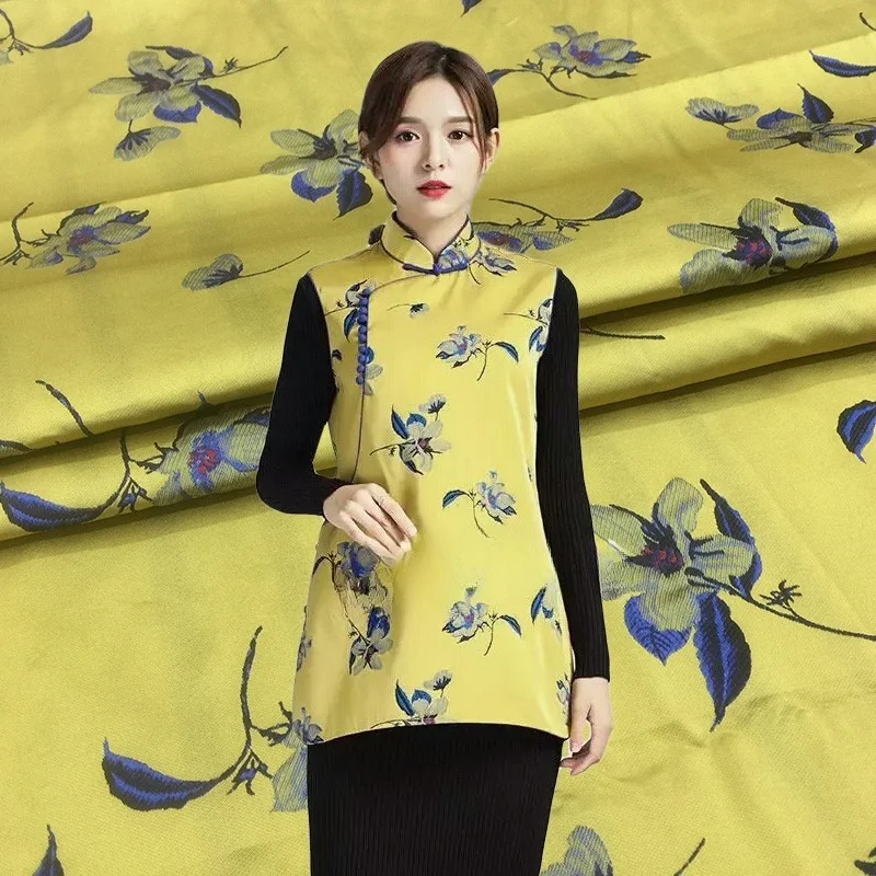 

Elegant flower-colored woven Hanfu jacquard fabric cheongsam brocade and satin dress