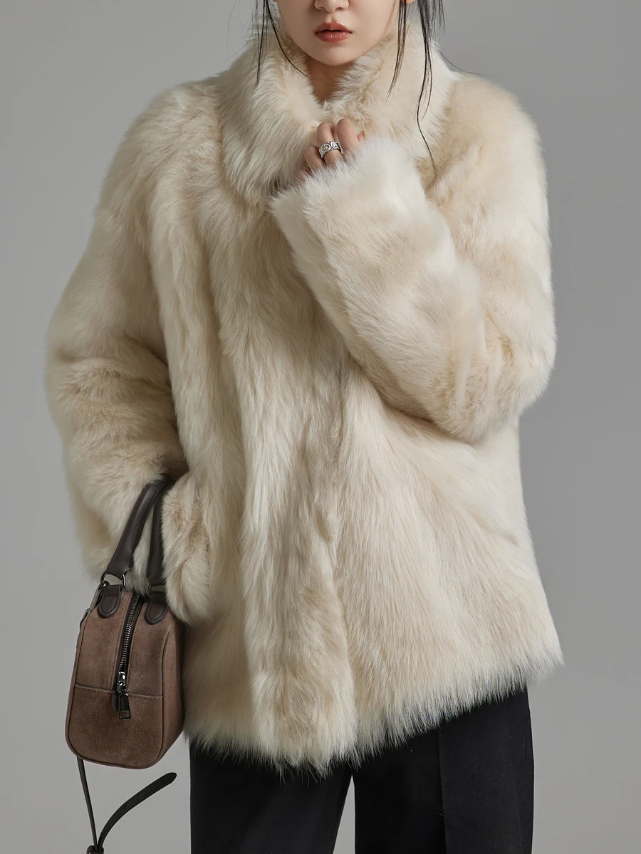 Luksusowe, ekskluzywne zimowe kurtki z futra jagnięcego Toskania dla kobiet, nowe, proste, luźne, puszyste, ciepłe, prawdziwe futro ze skóry naturalnej, kolekcja 2025.