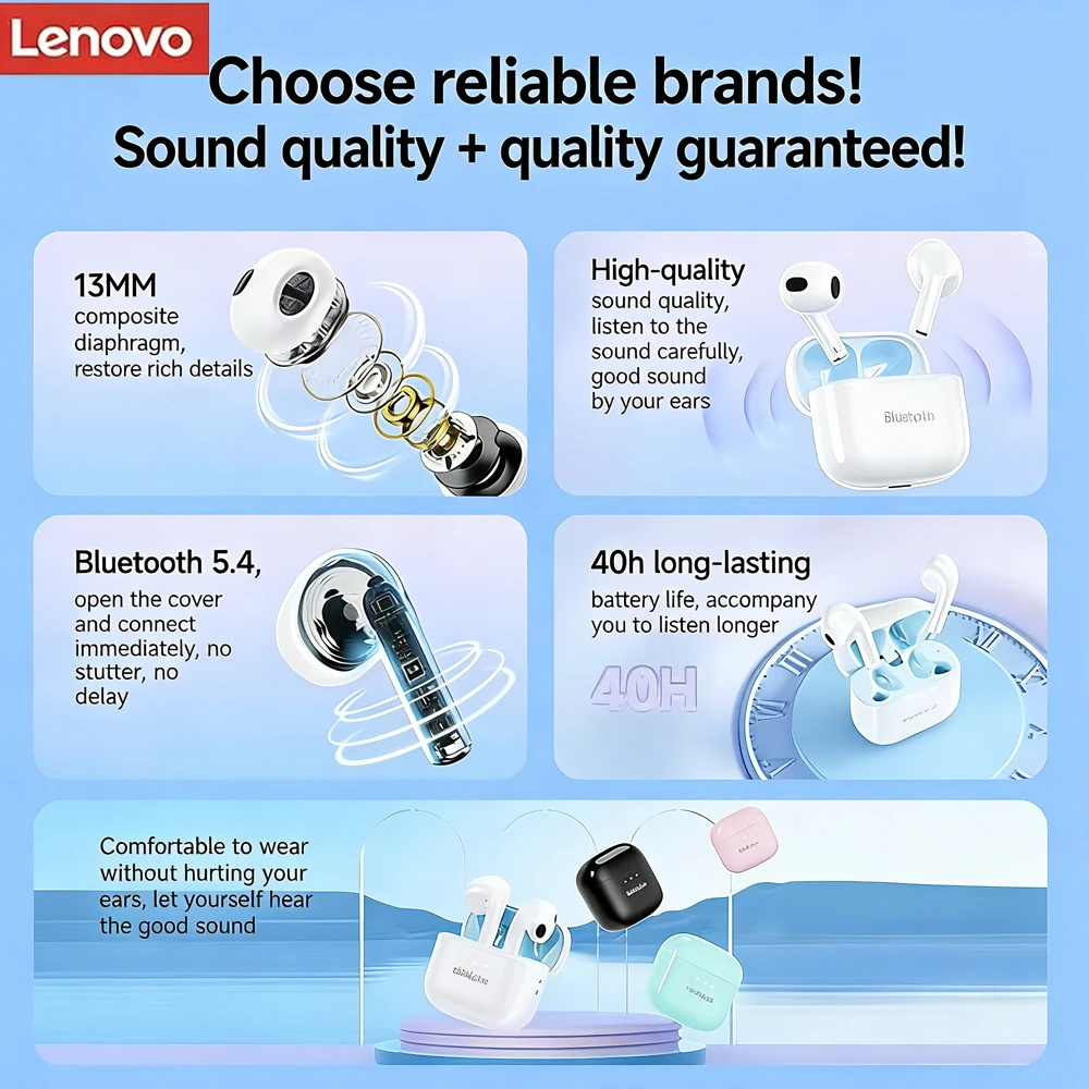 Original Lenovo LP40Pro TWS Bluetooth 5.1 Quick Connect Earphone Ergonomic Design Headphones Powerful Transmission Speed Headset