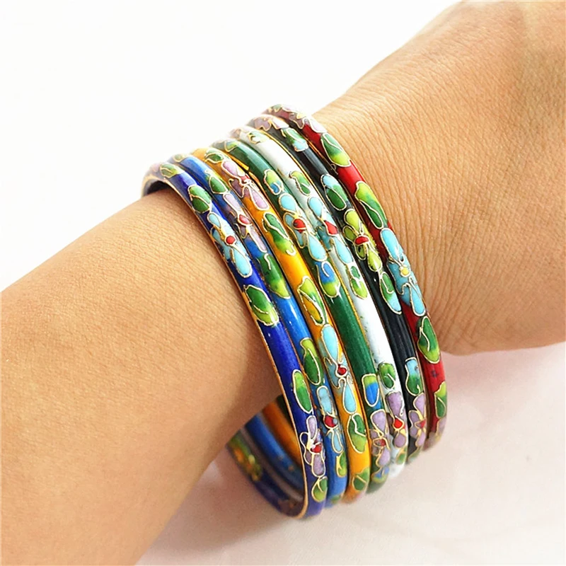 Multicolor Thin Vintage Cloisonne Enamel Bangle Ladies Ethnic Bracelet Chinese Traditional Handcrafts Jewelry Fashion Accessorie