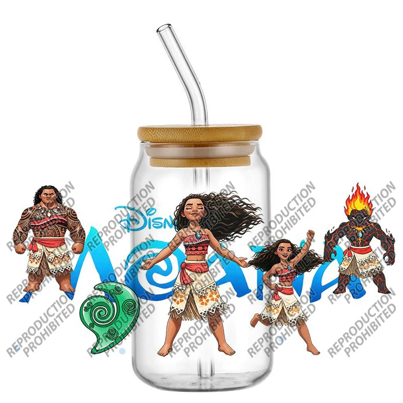 New Popular Cartoon Movie Moana 16oz UV DTF 3D Transfer Sticker Decals Wraps For Glass Can Cup Craft DIY Gift Creative view 4