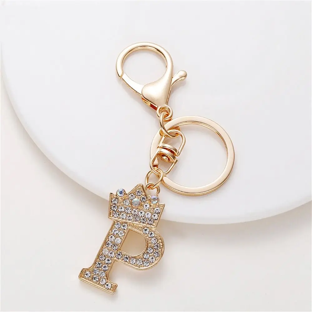 Rhinestone Car Keyring Christmas Gift 26 Letter Keychain Letter Crown Key Chain 26 Alphabet Key Ring English Alphabet Keyring