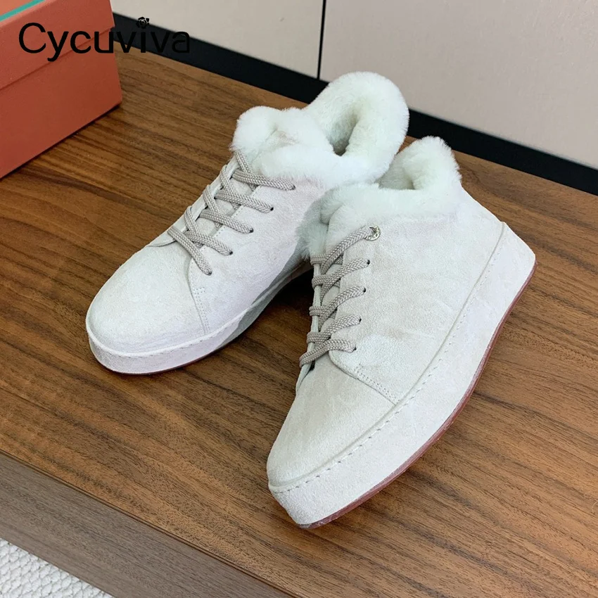 Winter New Suede Comfortable Flat Sneakers Women Thick Sole Lace Up Wool Warm Walking Shoes Casual Party Vacation Shoes Women