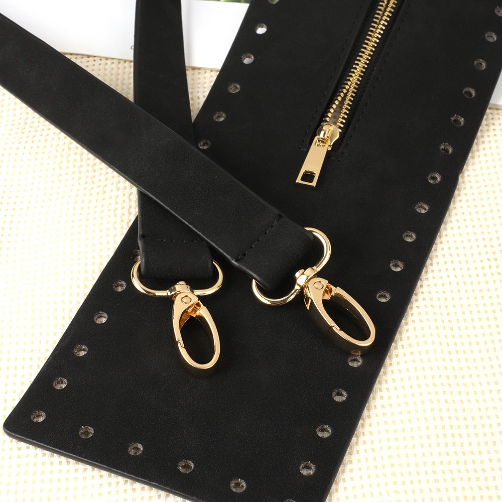 2 قطعة/المجموعة بو الجلود حقيبة صنع عدة حقيبة سوداء حزام الكروشيه سستة مع ثقوب للمحافظ حقائب كتف حقيبة كروسبودي الملحقات