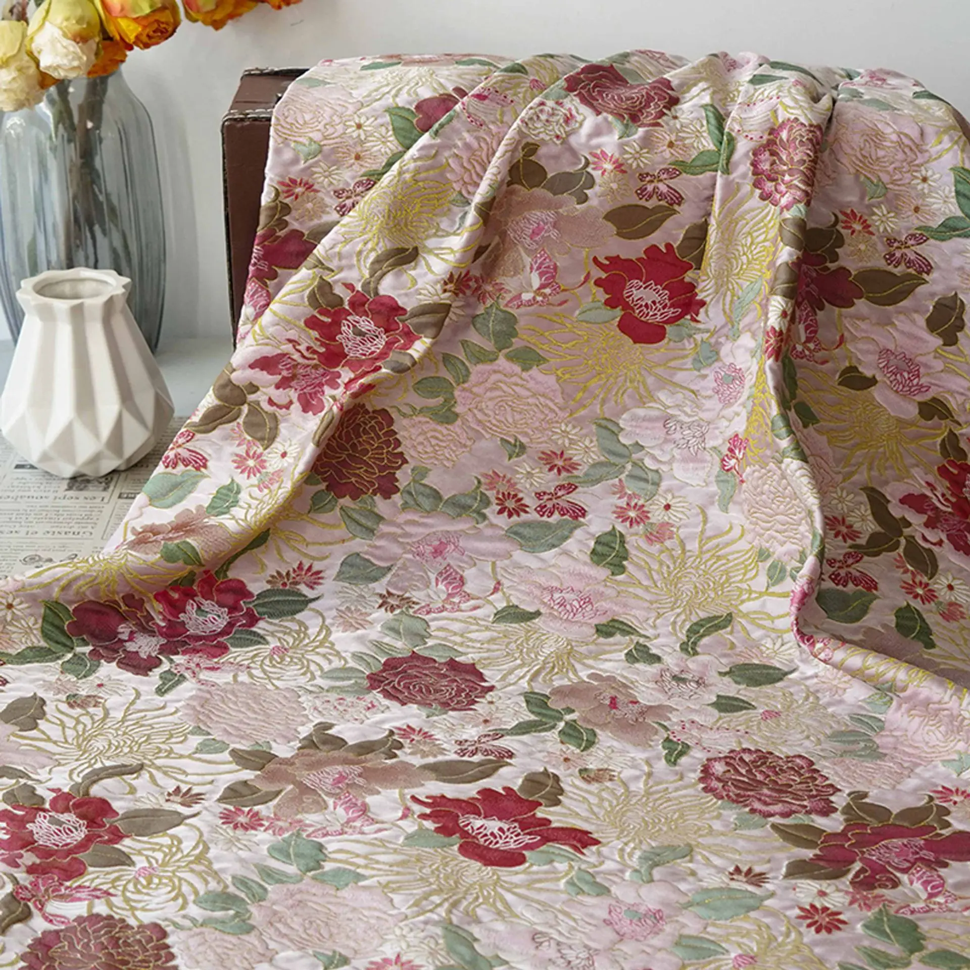 

Embossed Peony Floral Yarn Dyed Jacquard Fabric Women's Dress Hanfu Suit Handbag Decorative Sewing Fabric