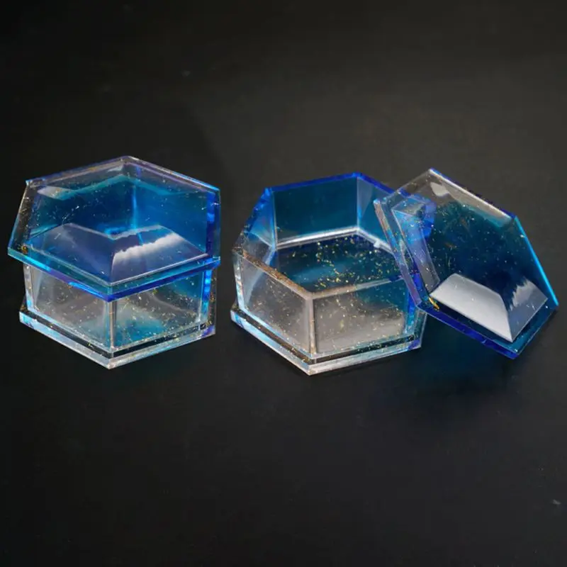 Caja almacenamiento hexagonal DIY, molde cristal epoxi alto espejo hecho a mano, molde silicona en forma ciruela,