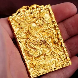 Pure Orginal 18 k Gold Color Rectangle Dragon Pendant for Men Classic Pendant Without Necklaces Wedding Birthday Jewelry Gifts