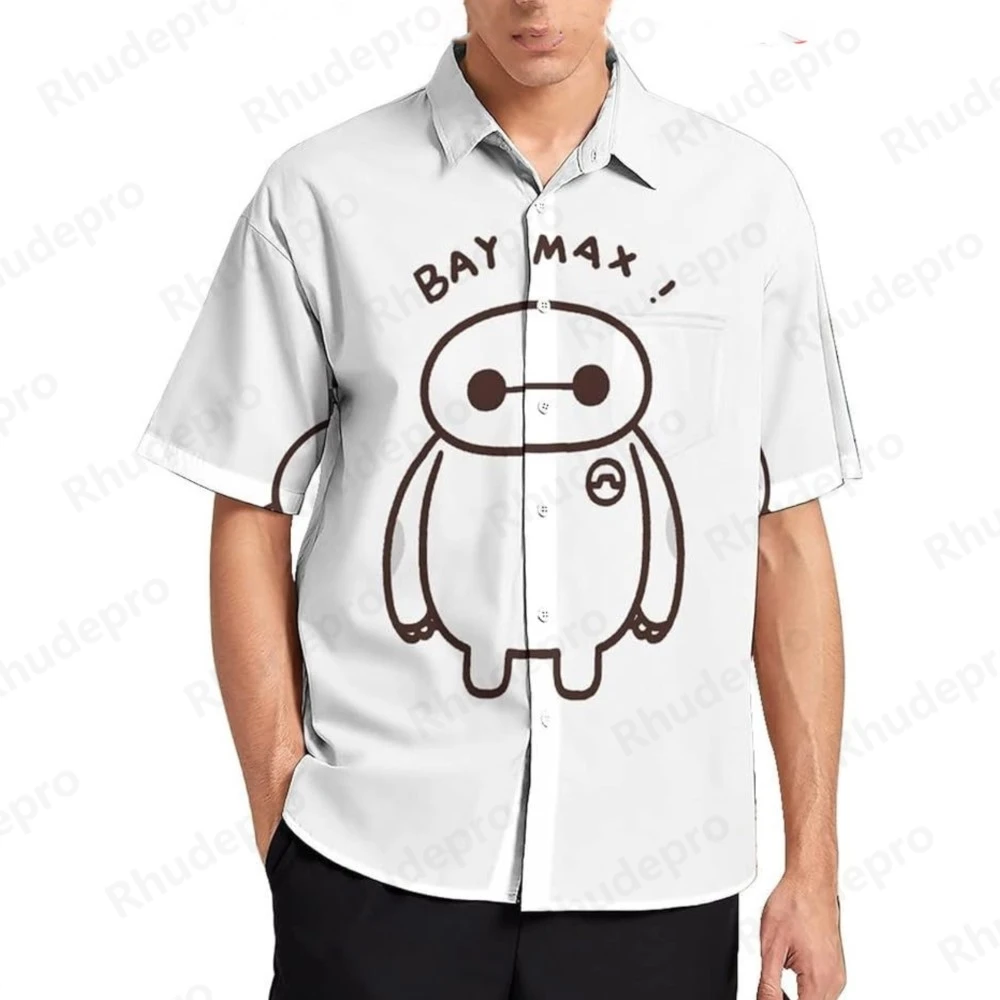 

Disney Summer New Baymax And Cute Cat Clouds Hawaiian Shirt 3D Print Hip Hop Vintage Men Women Button Short Sleeve Shirt