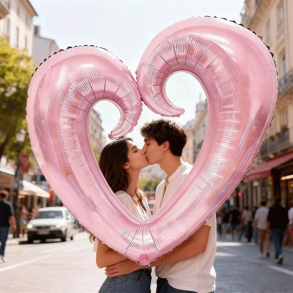 40 Zoll riesiger herzförmiger Folienballon mit rosa Schleifen, mehrfarbig, für Valentinstag, Hochzeit, Geburtstag, Party, Dekoration, Foto-Requisiten