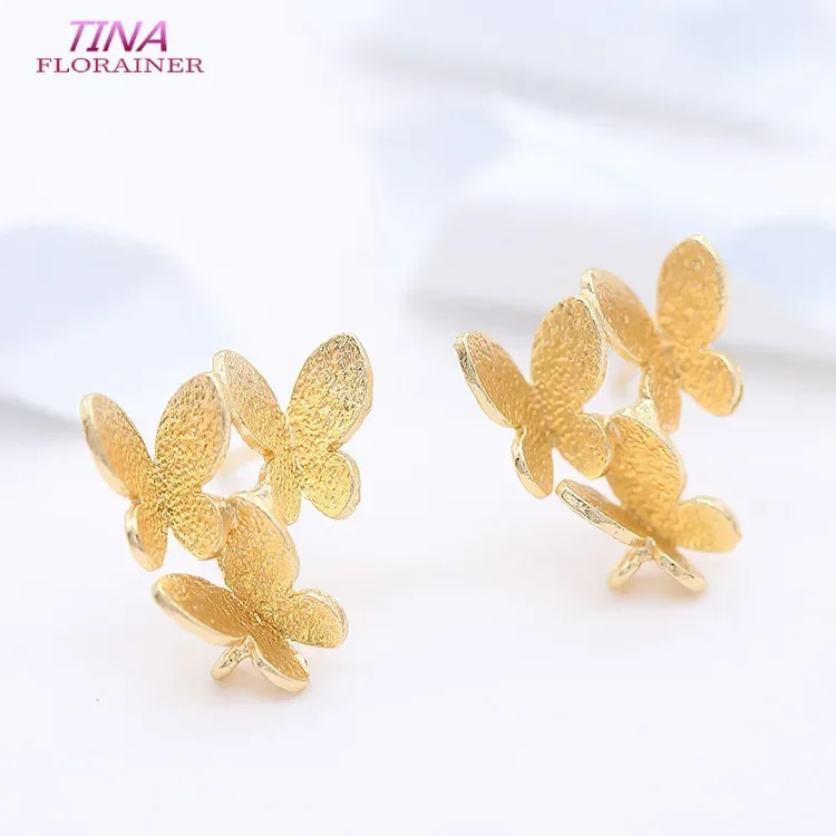 11*13MM 14K Gold Color Plated Brass Butterfly Stud Earrings Pins High Quality Jewelry Making Supplies Findings Accessories