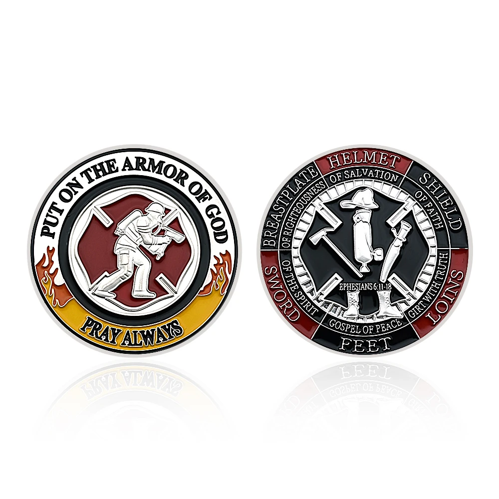 Fire Armor Fire Fighting Hero Silver Plated Coin FRAY ALWAYS  Challenge Coin Holiday Gift Lucky Coin for Fans Collection