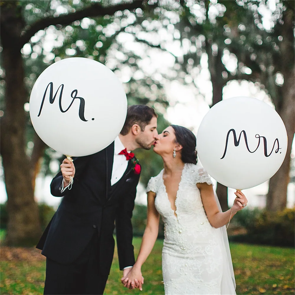 Big 36inch Round Mr & Mrs White Printed Latex Balloon Bride Wedding Party Decoration Valentine\'s Day Birthday Air Globos Supplie