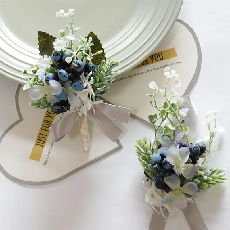 Boutonnière et Corsage de Poignet, Style Occidental, Forêt, Invités, ixde Banquet, Fournitures de Mariage, Frais, Blanc, Bleu, 121