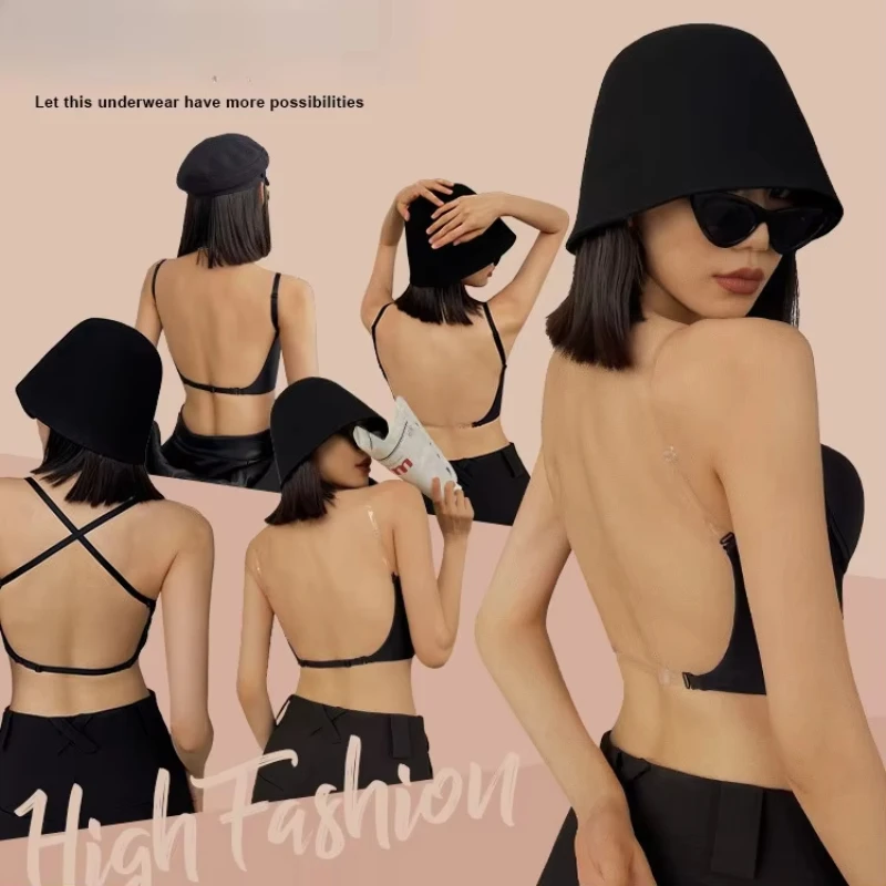 

Deep U Low Cut Sexy Bra for Women Push Up Backless Bra Anti Sagging Cross Back Bras Black One Piece Beauty Back Underwear