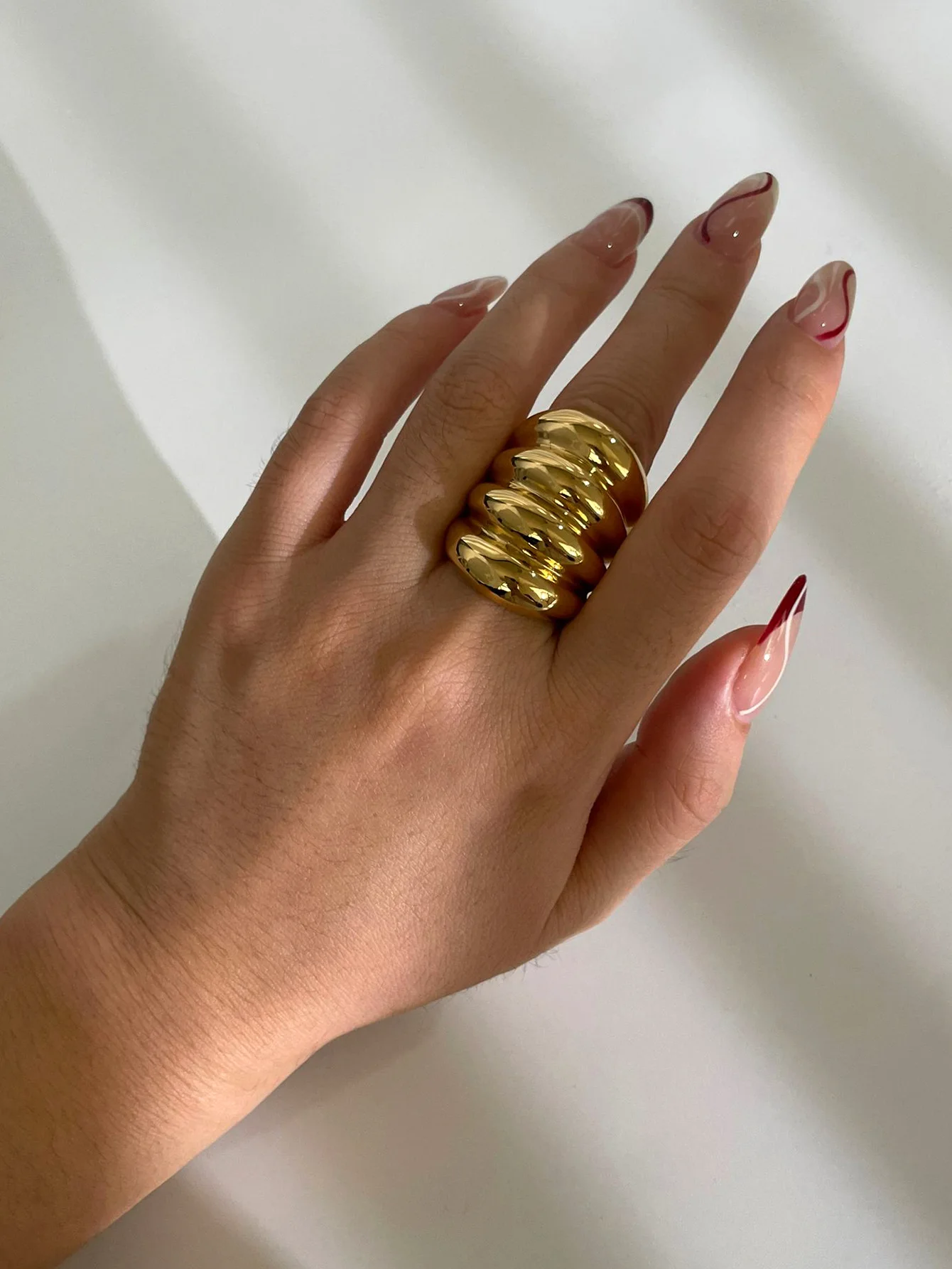 HANGZHI Punk Stainless Steel Four Layers Wide Chunky Curved Ring Irregular Personality Retro Simplicity Geometric Jewelry New