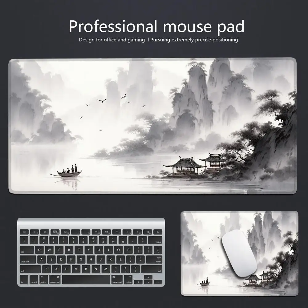 Ink Landscape Beautiful illustrations style patternsOffice Computer Desk Mat Table Keyboard Big Mouse Pad Laptop Cushion Nonslip