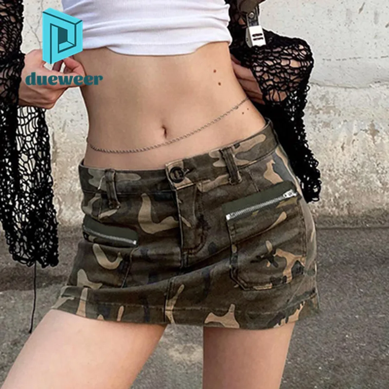 

DUEWEER Vintage Camouflage Cargo Wrap Hip Skirt 2022 Low Waist Denim Mini Short Skirt Women Sexy Korean Fashion y2k Streetwear