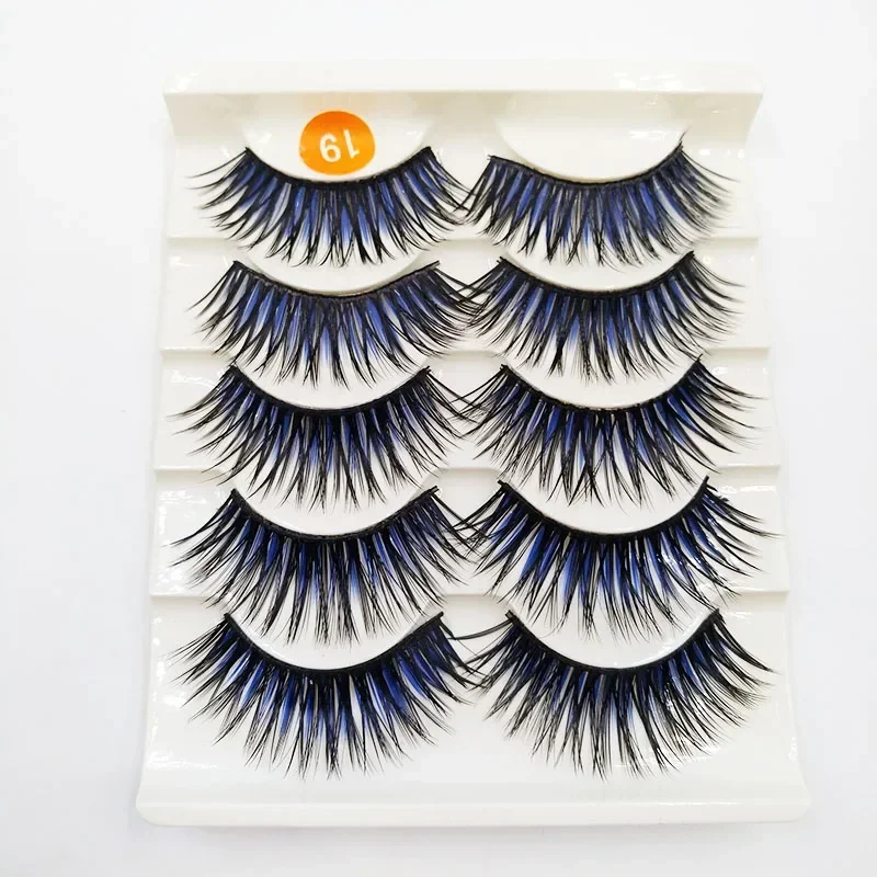 5 Pairs Crisscross False Eyelashes Long fake lashes Eye Lashes Extension Eye Makeup Tools For Party Club Black with Blue