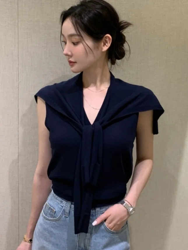 

Retro Knitted Slim Fit Vest Women's Summer New Sle Korean Versatile Color awl Set Faionable Casual Wear