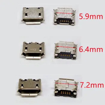 100 adet/grup mikro USB konektörü 5pin 5.9mm 6.4mm 7.2mm DIP2 kıvırmak port ağız cep telefonu için kuyruk veri fişi şarj portu